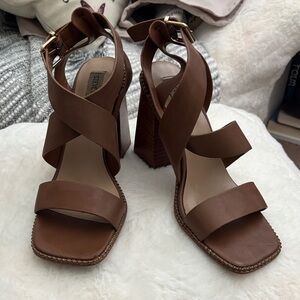 Steve Madden Tan Strappy Block Heels